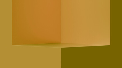 Obraz premium Studio scene for product display on gold background. Pedestal template for products. Abstract gold background.