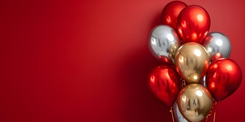 Shiny Metallic Balloons Red Gold Silver Background