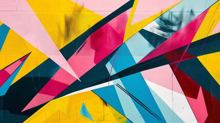Fototapeta premium Abstract geometric graffiti artwork with vibrant colors and bold lines.