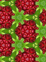 Summer red berries and green color Mandala Flower ornament banner Textured background. Ornate illustration.