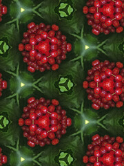 Summer red berries and green color Mandala Flower ornament banner Textured background. Ornate illustration.