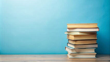 A varied stack of books on a light blue background, stack, books, education, knowledge, learning, reading, literature