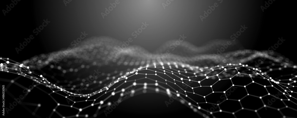 Poster Internet technology network. Abstract black and white background. Large amount of data. 3d rendering.