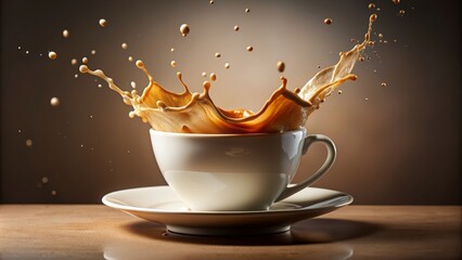 cup of coffee splashing with milk, coffee, cup, splash,liquid, drink, beverage, morning, caffeine, energy, mug, refreshing, creative