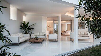 Fototapeta premium a living room with a white couch and a white couch