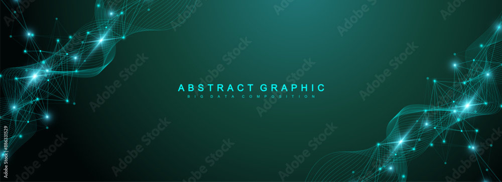 Poster Global network connection banner design template. Header social network communication in the global business concept. Big data visualization. Internet technology