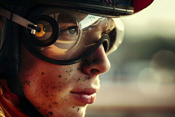 Jockey with goggles in intense race