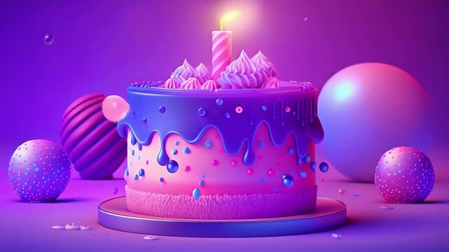 delicious  fantastic cake with icing and decorations isolated animation - 4k new quality stock video footage AI