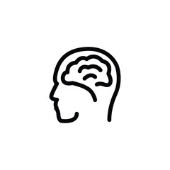 mental health brain development black outline icon label isolated on transparent background