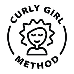 curly girl method black outline icon round rounded circle badge stamp label isolated on transparent background