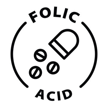 folic acid black outline icon round rounded circle badge stamp label isolated on transparent background