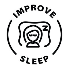 improve sleep black outline icon round rounded circle badge stamp label isolated on transparent background