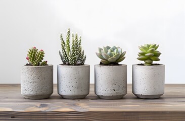 Succulents and Cacti in Concrete Pots Minimalist Style