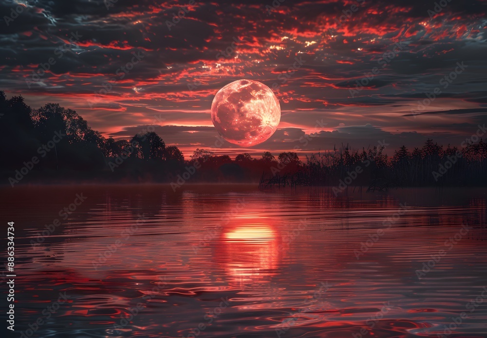 Poster Blood Moon Reflection Over Still Water