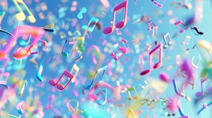 A colorful image of musical notes scattered in the air
