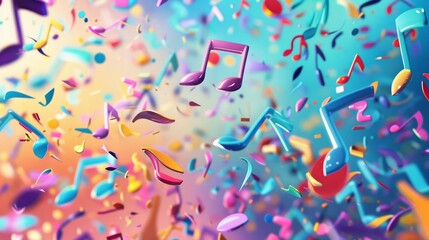 A colorful image of musical notes scattered in the air