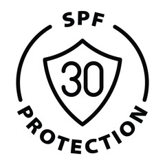 spf 30 protection black outline icon round rounded circle badge stamp label isolated on transparent background