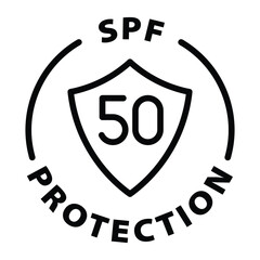 spf protection 50 black outline icon round rounded circle badge stamp label isolated on transparent background