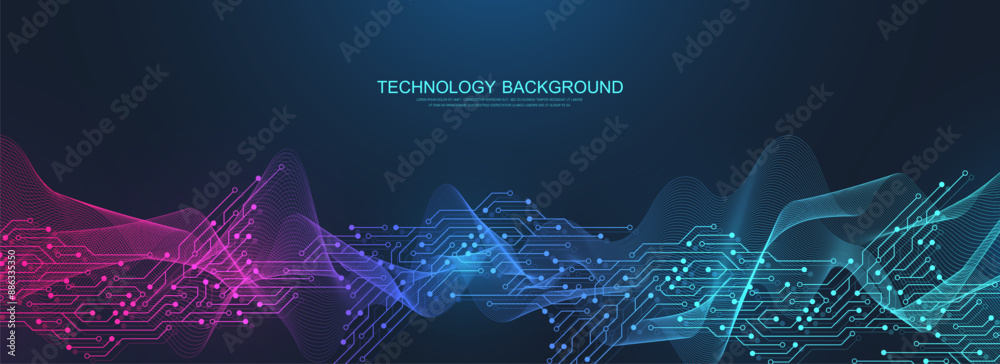 Poster technology abstract background. modern electronic motherboard texture. engineering and communication