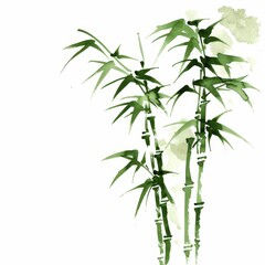 Obraz premium Serene Bamboo Grove in Japanese Ink Painting Style on White Background