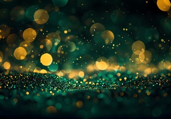 Abstract Green Gold Glitter Bokeh Background