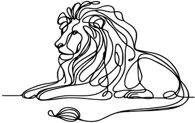 One single line drawing of wild lion
