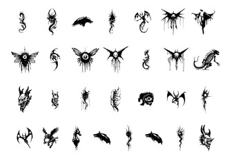 Set of Handcrafted Medieval Horror Monster Fear Graphic Design Vector Elements Ressources SVG Illustration