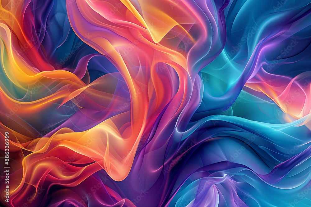 Fototapete a dynamic and colorful digital artwork featuring swirling patterns and fluid shapes, ideal for a vis