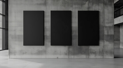 Mockup poster. Template poster hanging on the wall. City format board, urban style, billboard in city, town. A mockup vertical empty black white poster, blank city format billboard. Realistic Photo