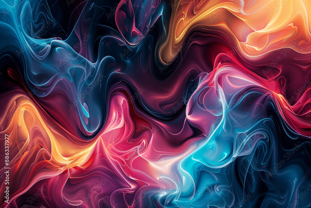 Fototapete a dynamic and colorful digital artwork featuring swirling patterns and fluid shapes, ideal for a vis