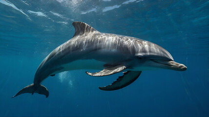Fototapeta premium dolphin swimming underwater under sea life, sea animals 