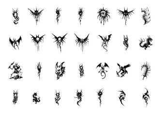 Set of Handcrafted Medieval Horror Monster Fear Graphic Design Vector Elements Ressources SVG Illustration