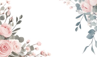 Floral border frame with pink roses, Generative AI