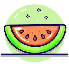 Cute Cartoon Watermelon Slice. Half Water melon. Logo of Juicy Watermelon in Flat Design.