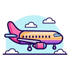 Cartoon Cute Airplane. Flat Vector Illustration. Design for Logo o Summer Card.