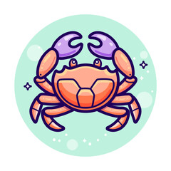 Colorful Cartoon Vector Crab. Sea Animal in flat design. Creature with Claws.