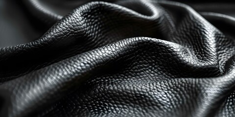 Detailed View of Black Faux Leather Texture with Reflection of Dark Grey Synthetic Material. Concept Texture Photography, Synthetic Material, Faux Leather, Dark Reflections
