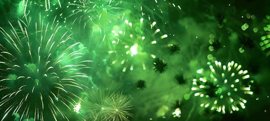 Fototapeta premium Green Fireworks Display in Night Sky