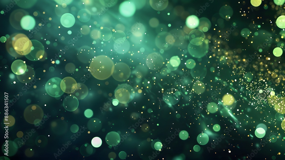 Wall mural abstract green glowing particles with bokeh effect