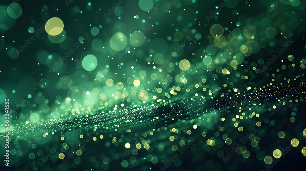 Sticker Abstract Green Glowing Particles with Bokeh Effect