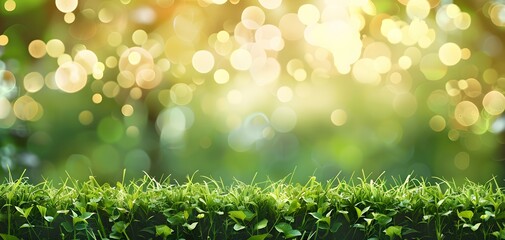 Obraz premium Green Grass Background with Bokeh Lights and Blurred Field