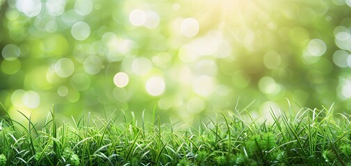 Obraz premium Green Grass Meadow with Bokeh Light Background