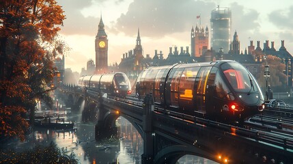 Hyper realistic futuristic vision of Japanese transport featuring advanced maglev train automated transport pod sleek cityscape set against white background detailed infographic elements writing space