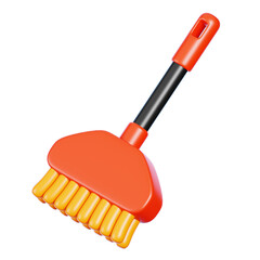 Orange broom household tool isolated on transparent background. Cleaning equipment icon. 3D Rendering.