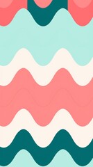 A vibrant, colorful pattern of wavy lines in pink, white, teal, and green