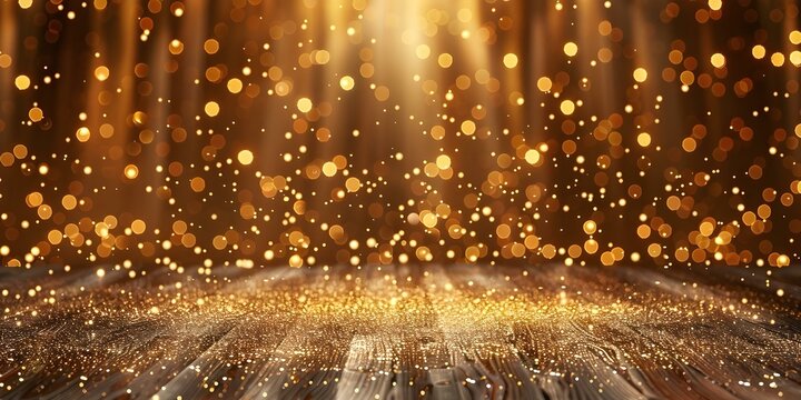 Luxurious gold stage backdrop with dazzling lights ideal for award ceremonies. Concept Luxury Events, Gold Stage Backdrop, Dazzling Lights, Award Ceremonies