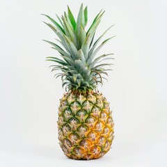 Obraz premium A fresh pineapple with vibrant green leaves, isolated on a white background