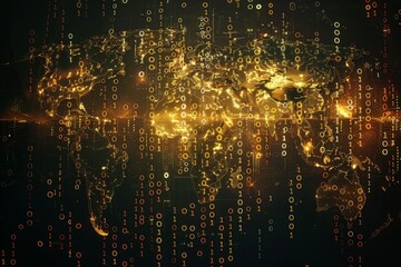 Golden Digital World Map