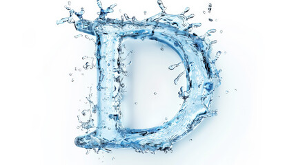 Capital letter D made of blue water splashes or ice on light background. Scrapbook activity. Generative AI