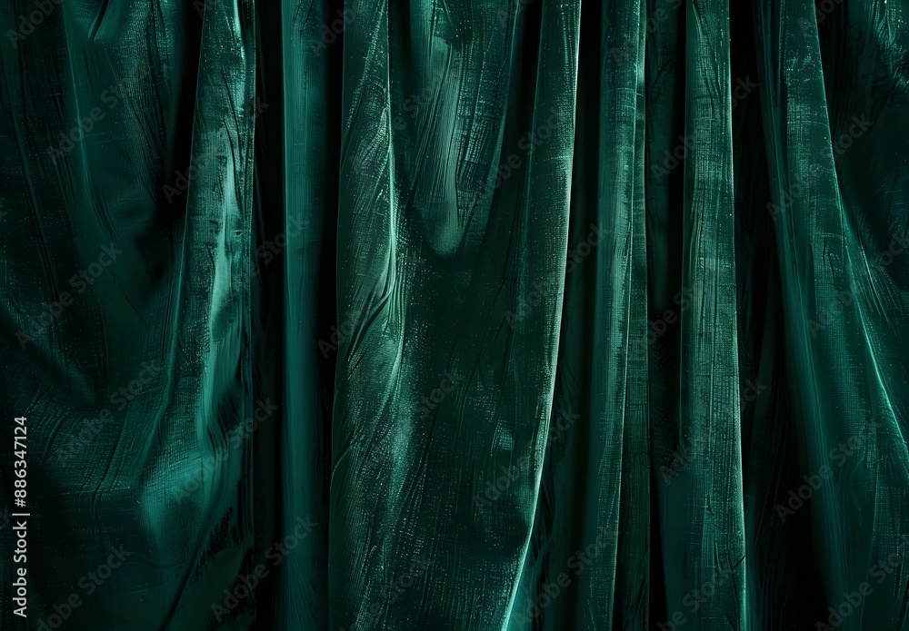 Poster close-up green velvet curtain drape texture